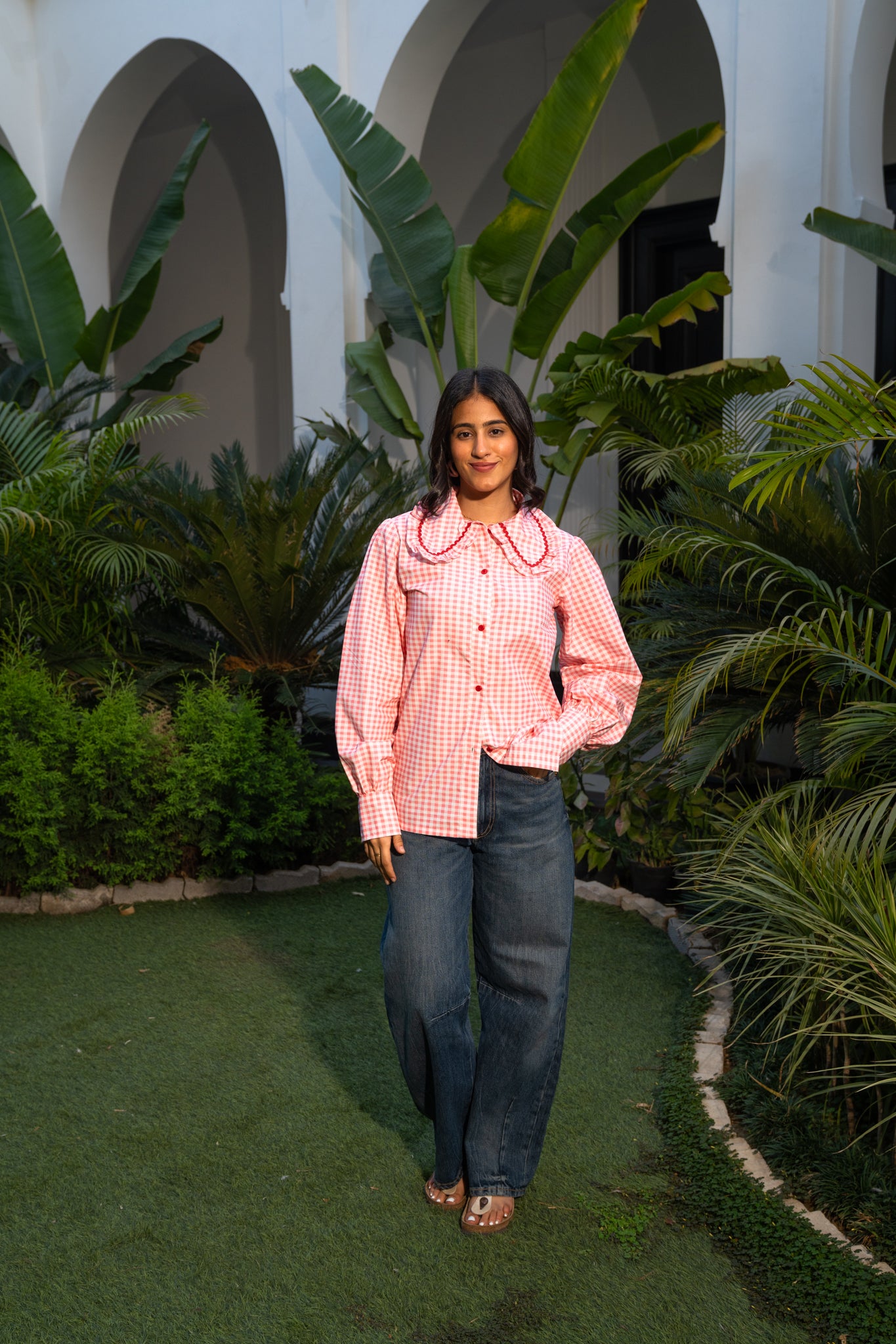 Pink gingham shirt