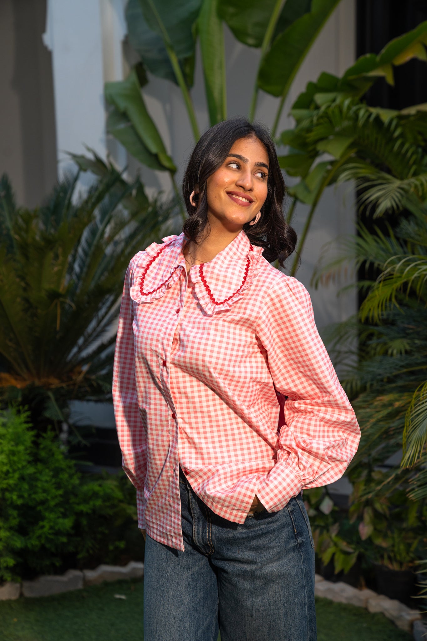 Pink gingham shirt