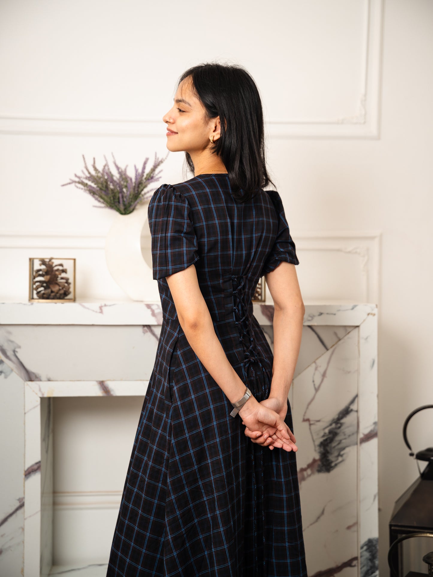 Sera Black Check Dress