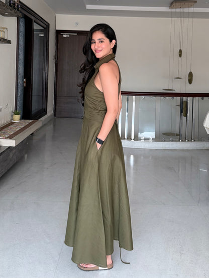 Zia Linen Dress - OLIVE