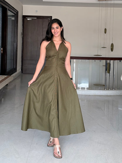 Zia Linen Dress - OLIVE