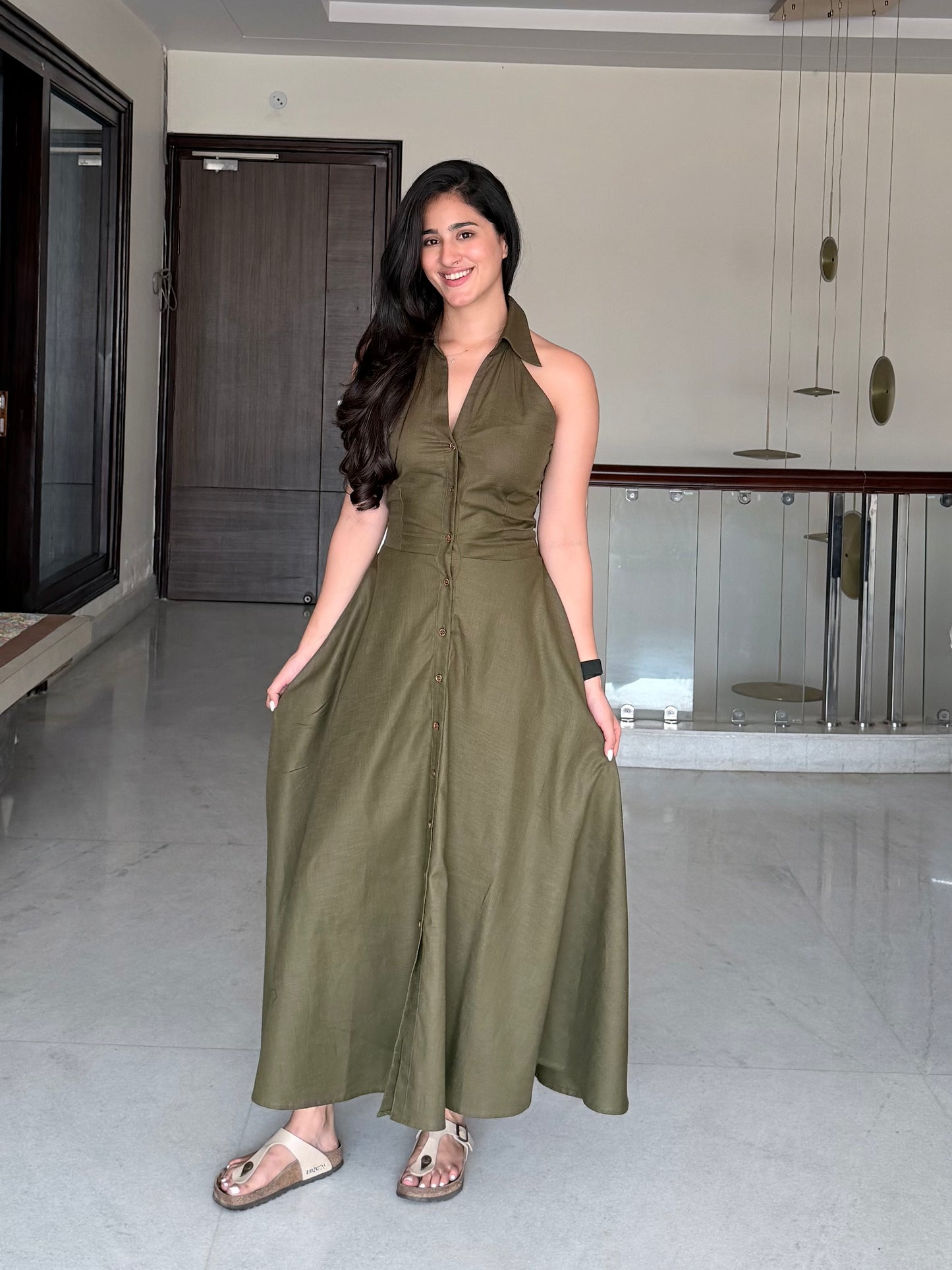 Zia Linen Dress - OLIVE